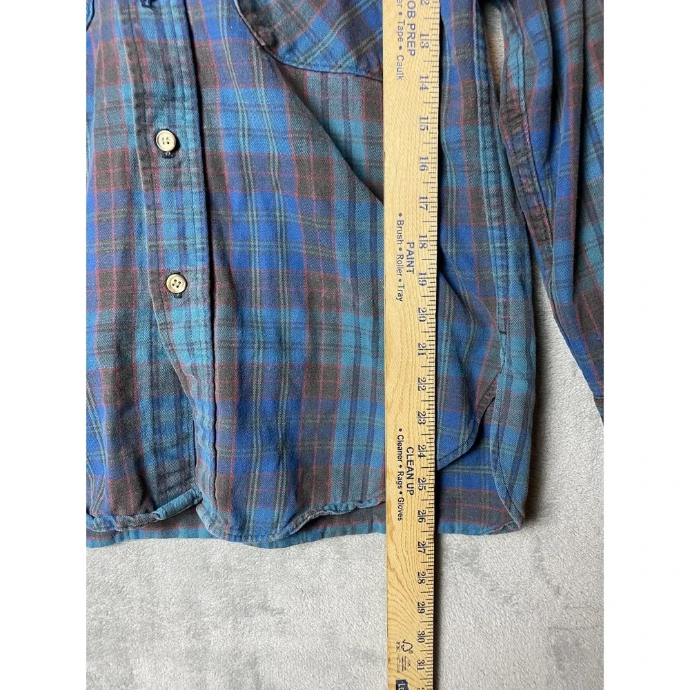 Woolrich Mens M Plaid Flannel Shirt Blue Grey Button-Up